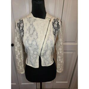 Disney D Signed Girls  Ivory Lace Zip Up Moto Jacket S (7/8) Coquette Fairy